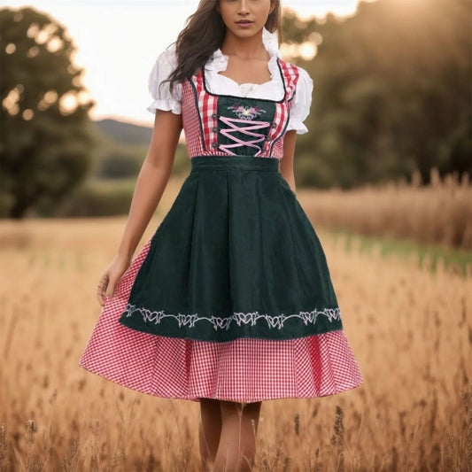 Tiffany - Oktoberfest dirndl med ternet mønster og korte ærmer