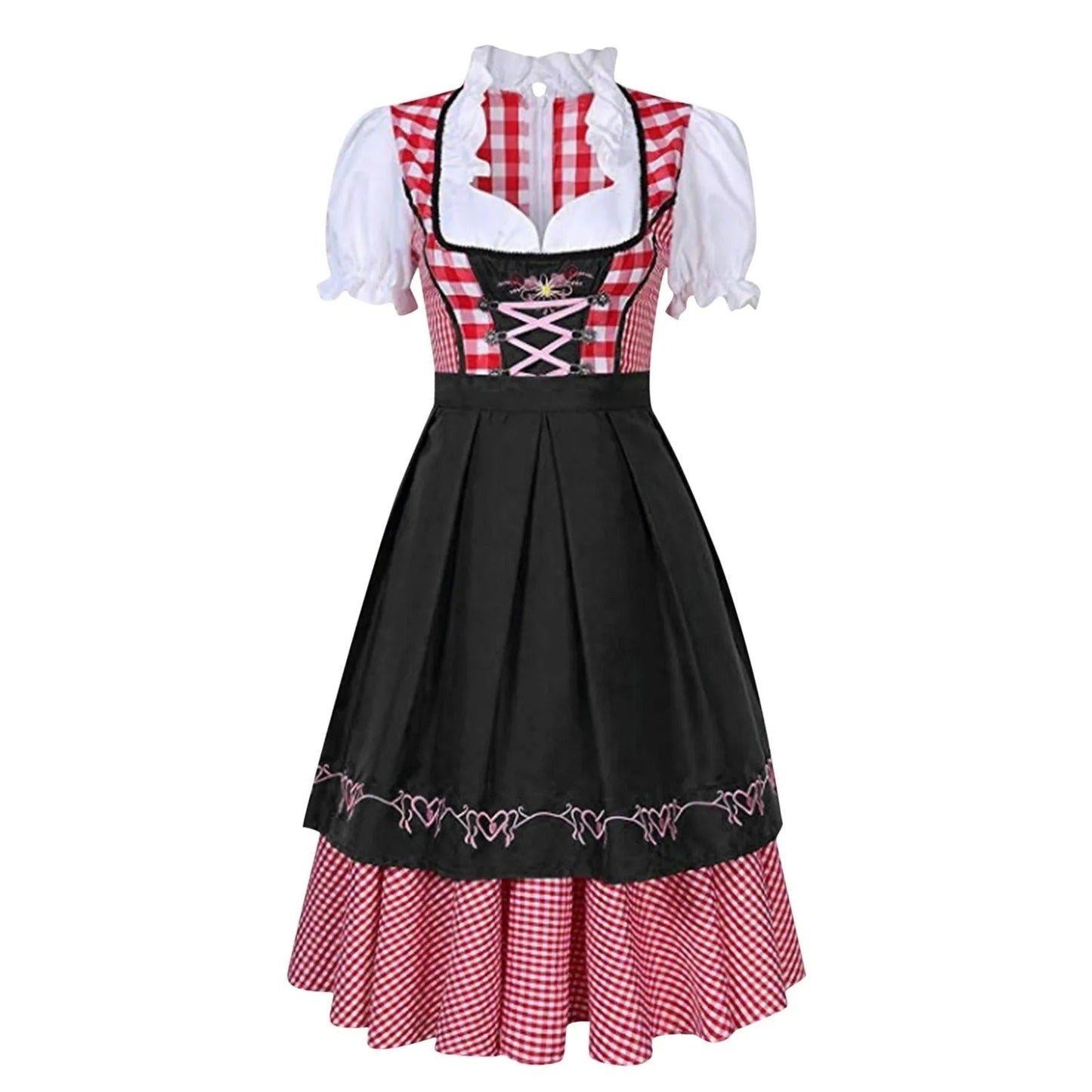 Tiffany - Oktoberfest dirndl med ternet mønster og korte ærmer